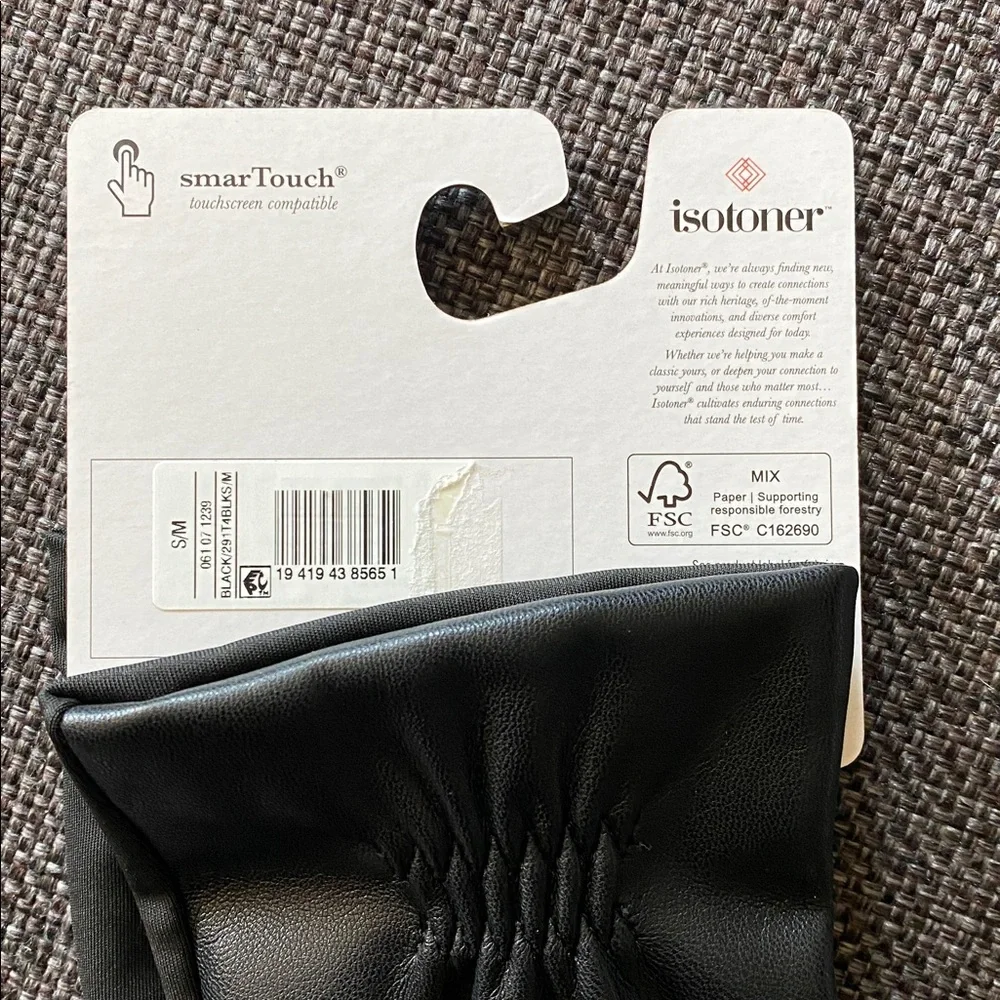NWT isotoner Womens Lined Faux Leather Stretch Glove, Touchscreen Black S/M